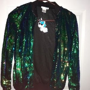 Iheartraves blue and green sequin jacket XS